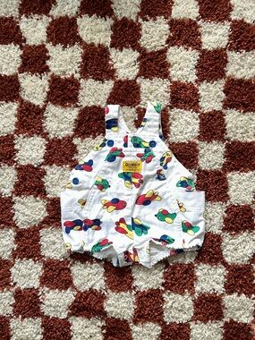 Vintage OshKosh B'gosh White Airplane Print Overalls